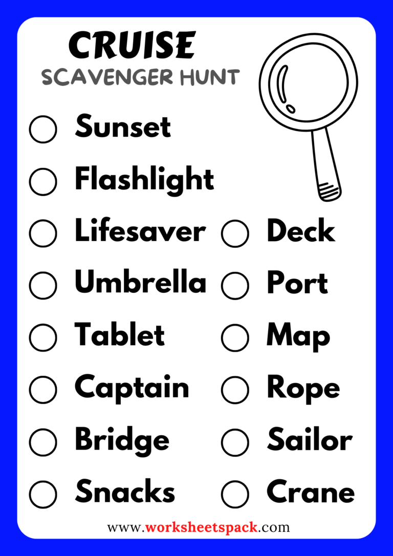 A Tropical Cruise Ship Scavenger Hunt Free Sheets Worksheetspack