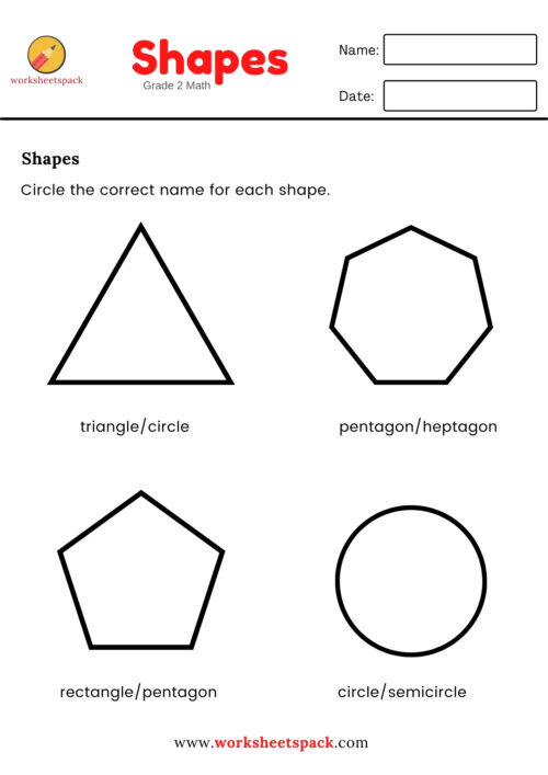 2D Shapes Names Worksheets worksheetspack