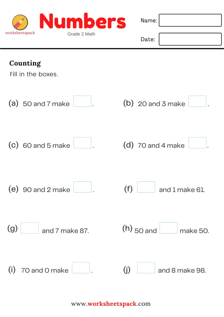2ND GRADE COUNTING NUMBERS WORKSHEETS 