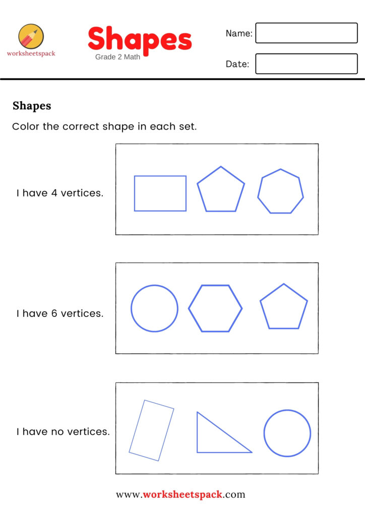 2ND GRADE SHAPES WORKSHEETS (SIDES AND VERTICES)