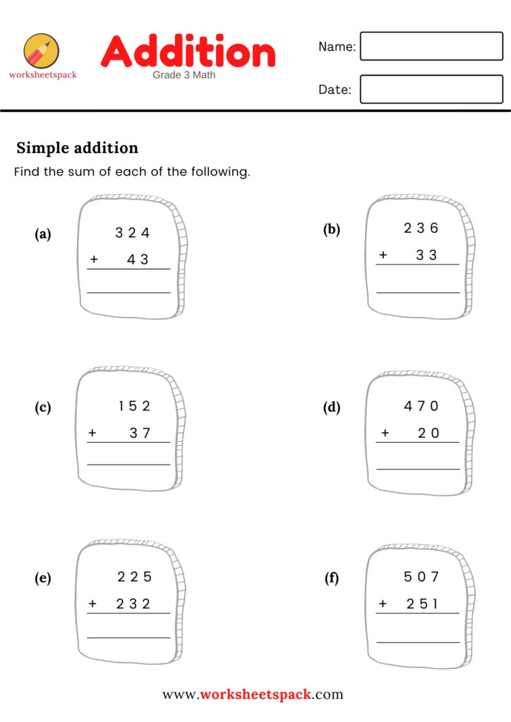 Addition without regrouping grade 3