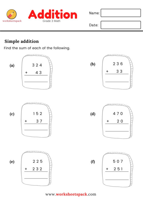 ADDITION WITHOUT REGROUPING Worksheetspack