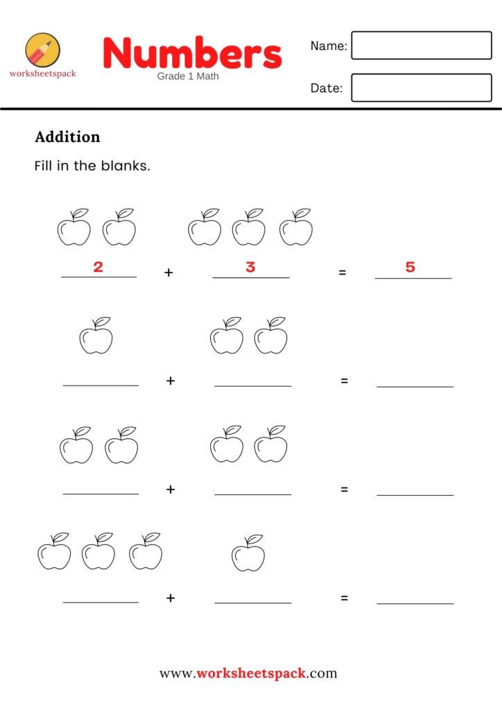 ADDITION FREE WORKSHEETS FOR GRADE 1 (EASY MATH)