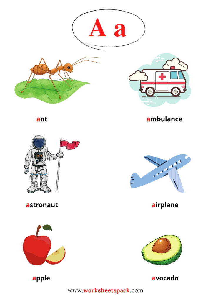 Free Words that Begin With A and Printable for Kids