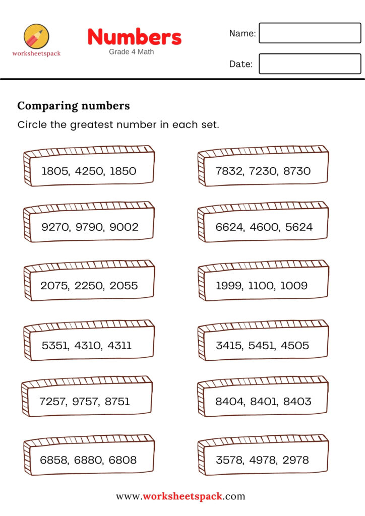 COMPARING NUMBERS WORKSHEETS