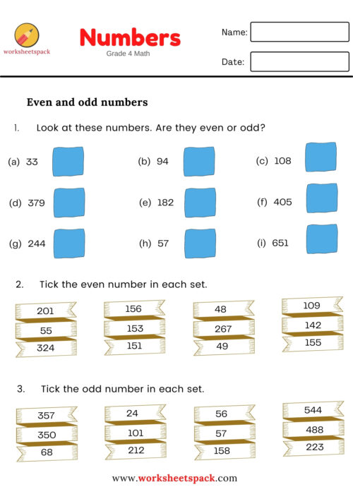 EVEN AND ODD NUMBERS GRADE 4 MATH WORKSHEETS - worksheetspack