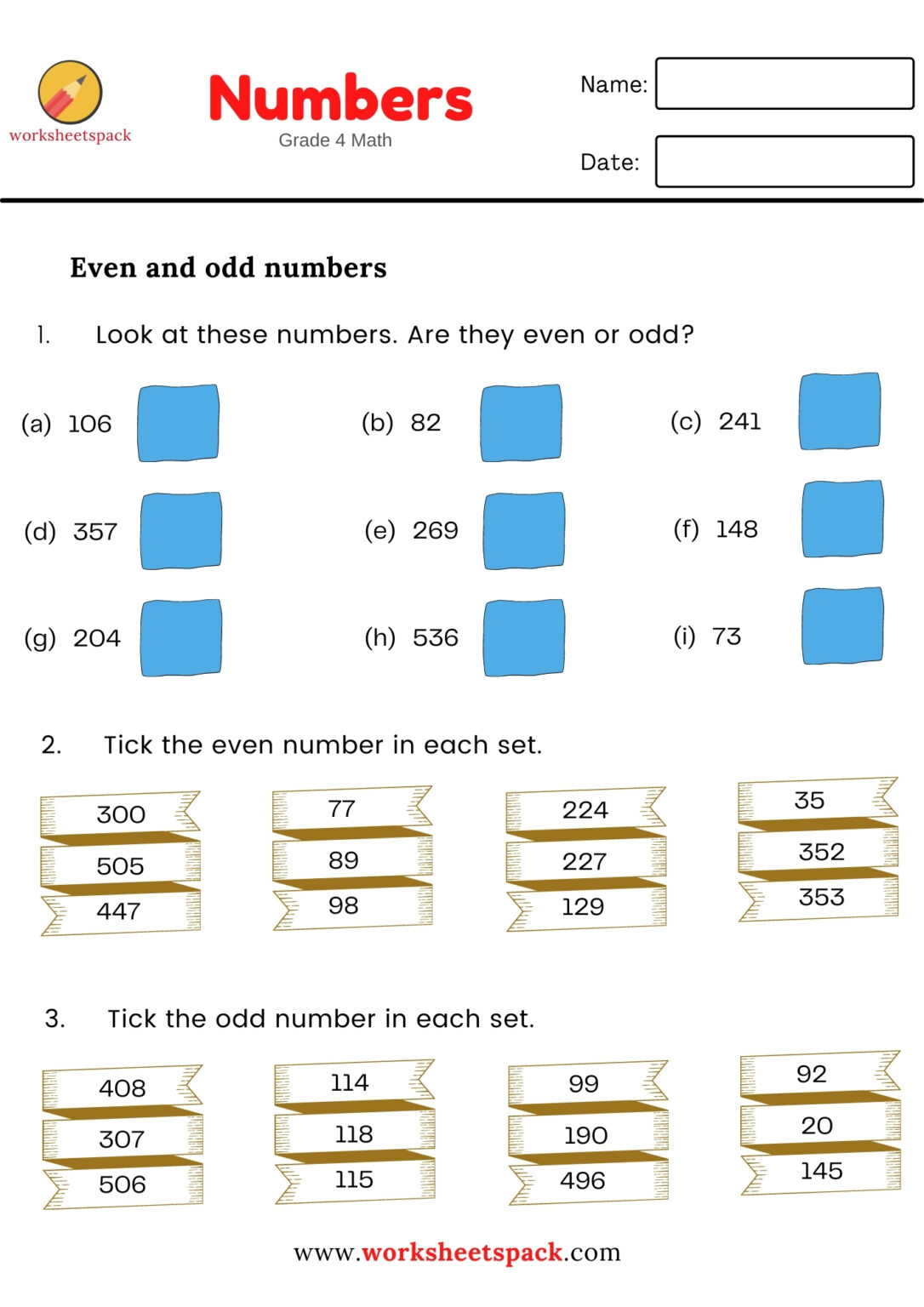 odd and even numbers worksheets grade 4