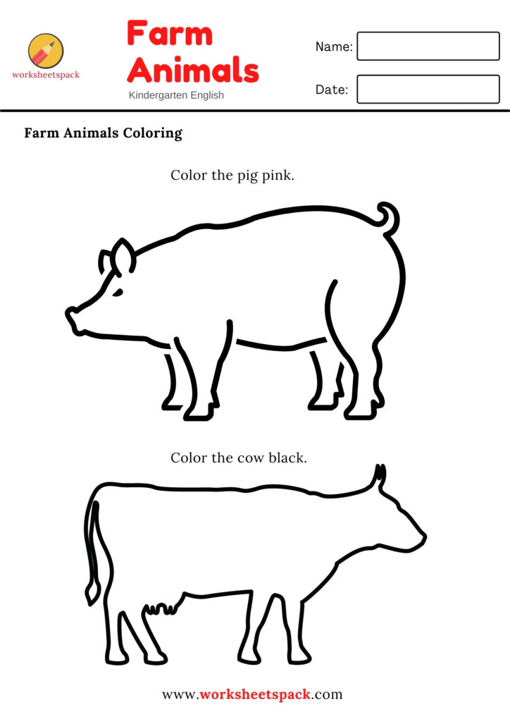 FARM ANIMALS COLORING PAGES FOR KIDS