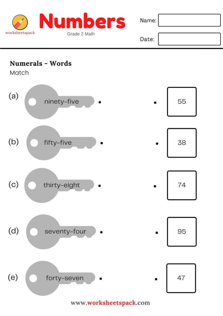 MATCHING NUMBERS TO WORDS WORKSHEETS