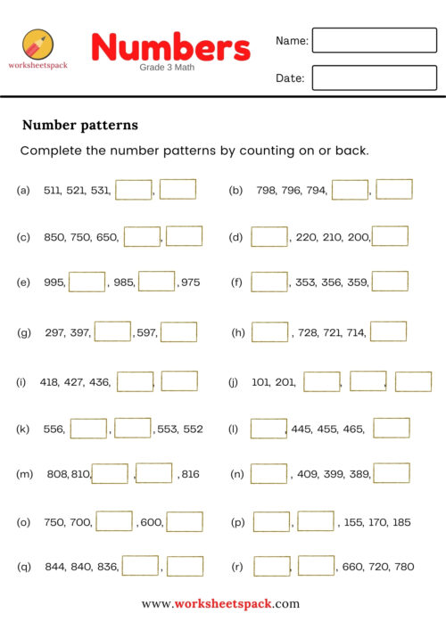 NUMBER PATTERNS WORKSHEET FOR GRADE 3 Worksheetspack