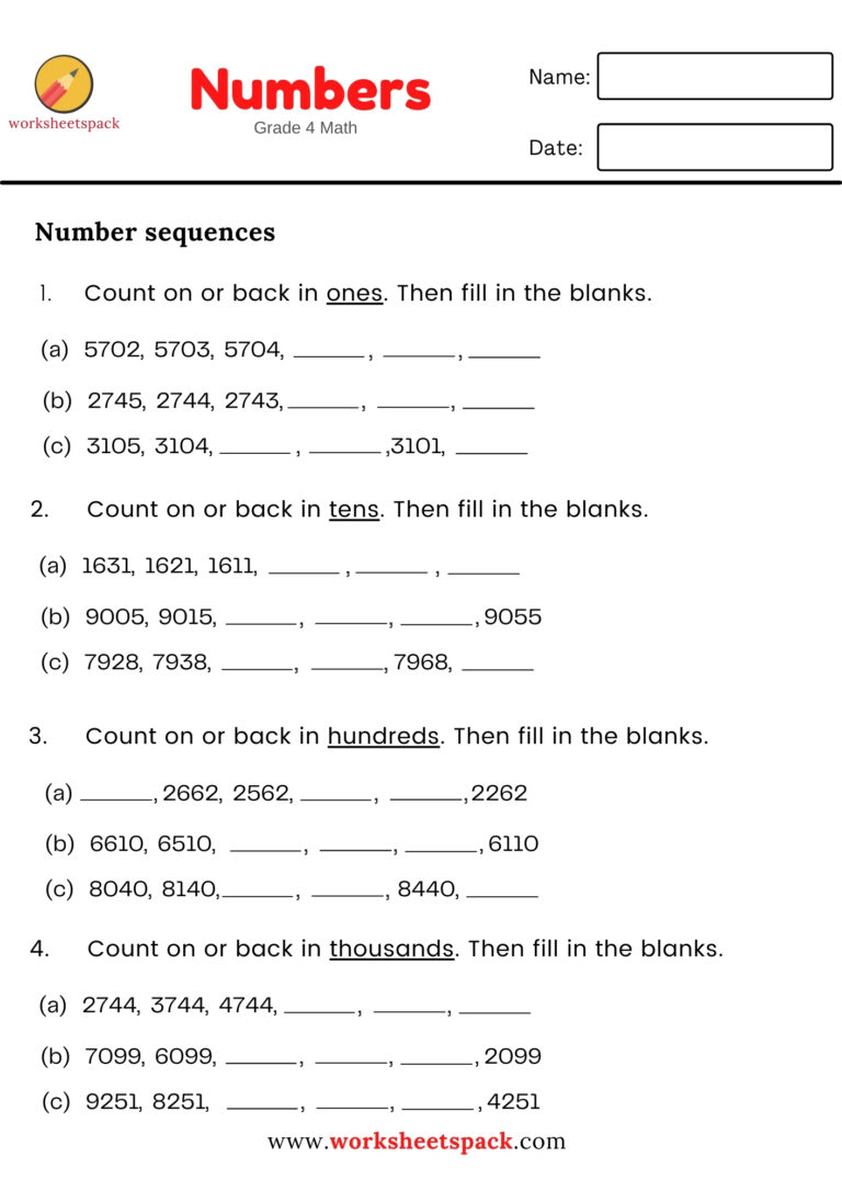 ADDITION WORKSHEET GRADE 4 MATH (NUMBER SENTENCES) - worksheetspack