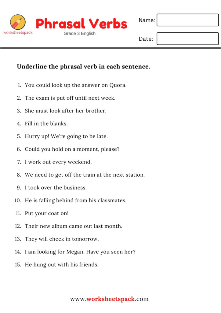 PHRASAL VERBS WORKSHEET (15 SENTENCES)