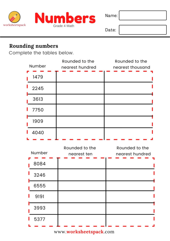 ROUNDING NUMBERS WORKSHEET FOR GRADE 4 (NEAREST TEN/HUNDRED/THOUSOUND)