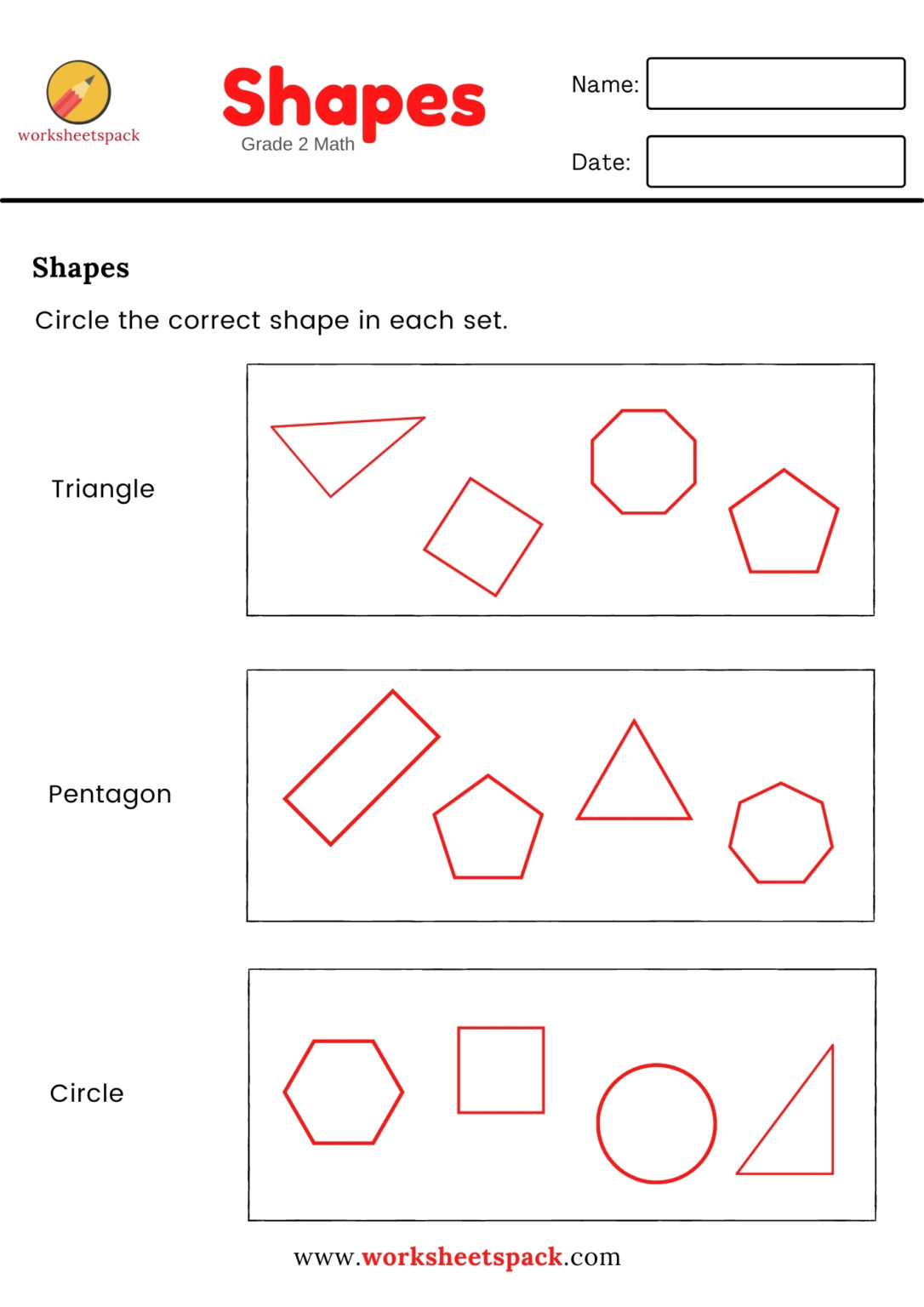 2D Shapes Names Worksheets - worksheetspack