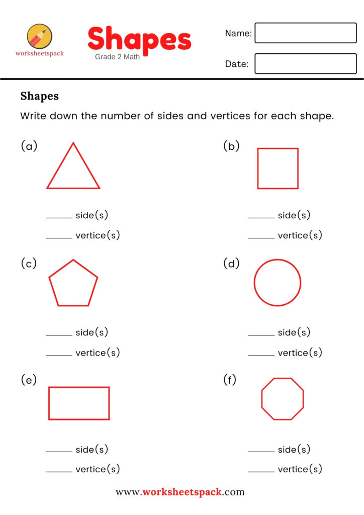 SIDES AND VERTICES WORKSHEET (GRADE 2 MATH)