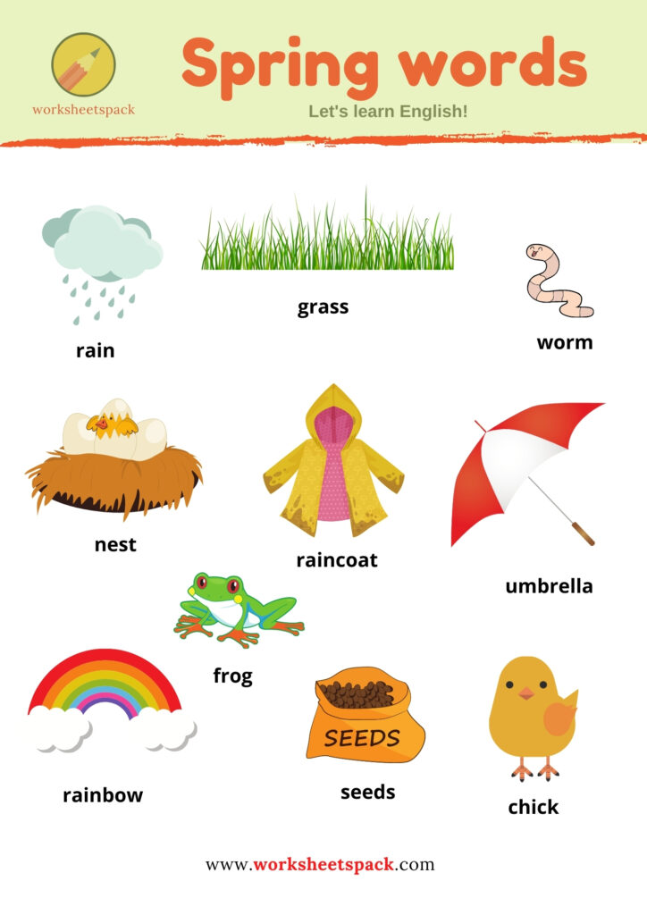 SPRING VOCABULARY WORDS WITH PICTURES PRINTABLE