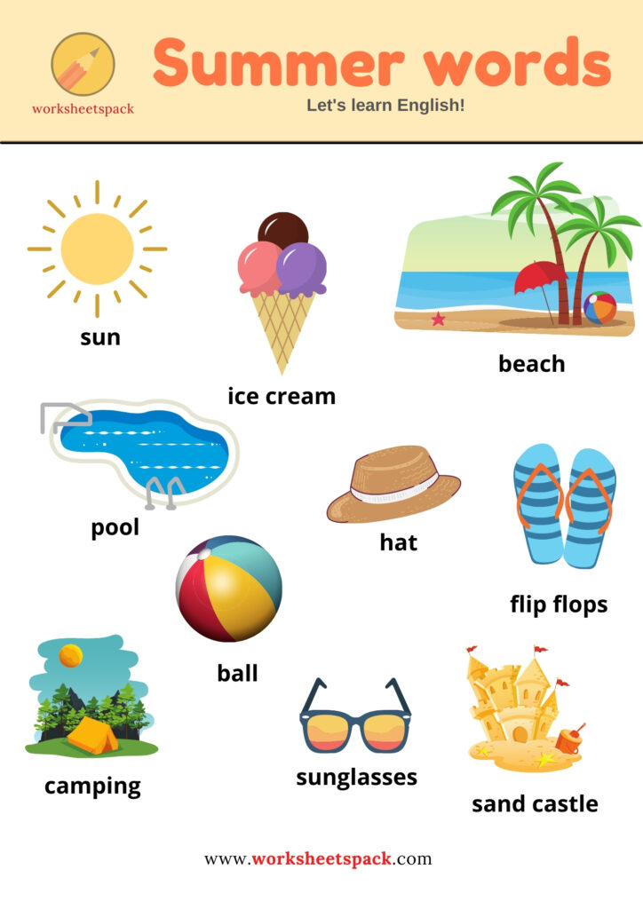 SUMMER VOCABULARY WORDS WITH PICTURES 