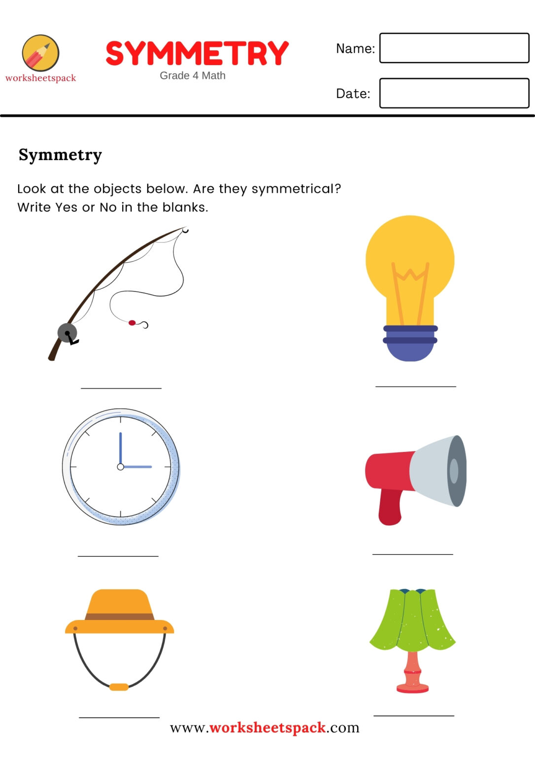 SYMMETRY WORKSHEETS GRADE 4 (SYMMETRICAL OBJECTS) - worksheetspack