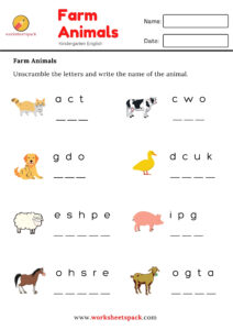 Animal vocabulary words for kids - worksheetspack