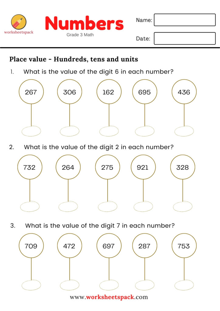 Value of a digit worksheets for grade 3