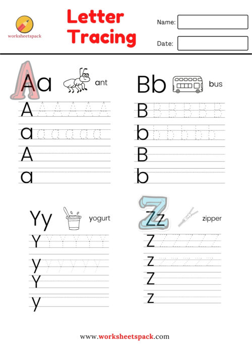 Alphabet tracing worksheets (A-Z) - worksheetspack