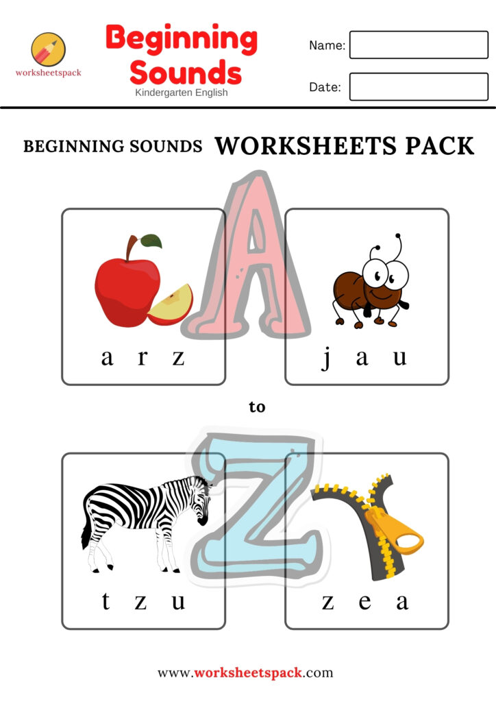 Beginning Sounds Worksheets Pack (A to Z)