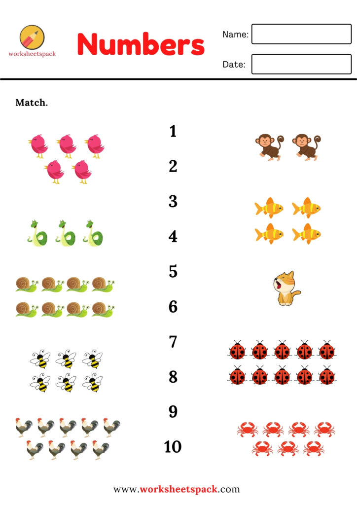 COUNT AND MATCH THE NUMBERS WORKSHEETS