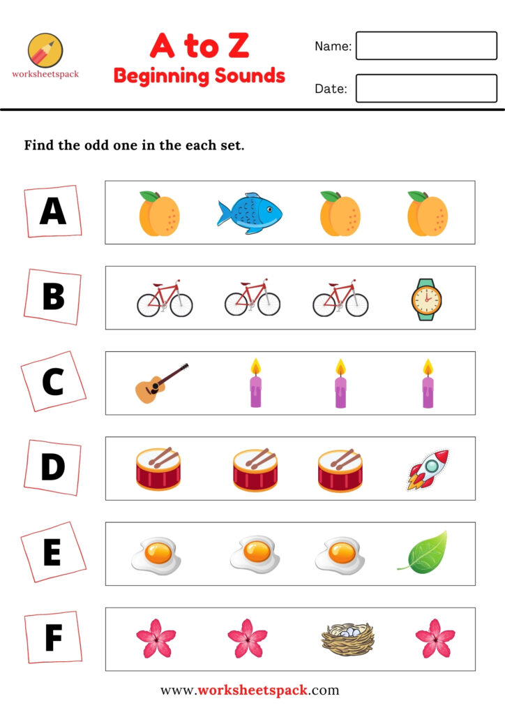 FIND THE DIFFERENCE BEGINNING SOUNDS WORKSHEETS