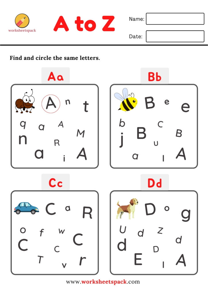 FIND THE LETTERS WORKSHEETS