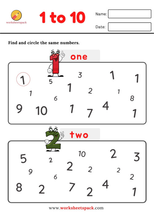 FIND THE NUMBERS WORKSHEETS
