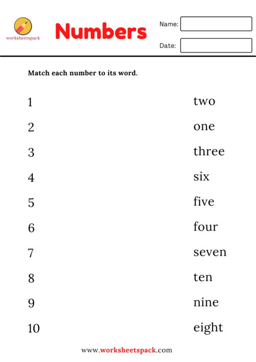 FREE MATCHING NUMBERS WORKSHEETS