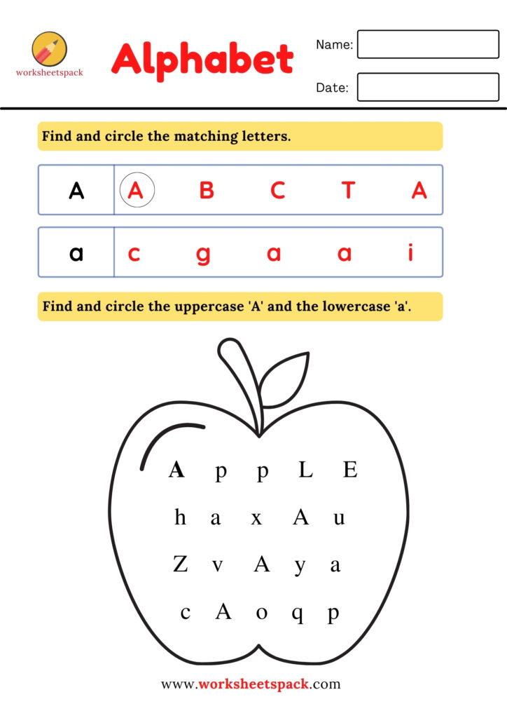 SPOT THE LETTERS WORKSHEETS
