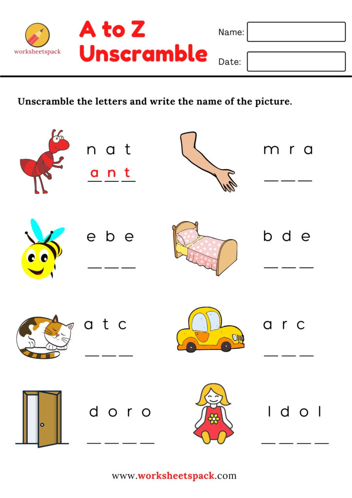 UNSCRAMBLE THE LETTERS WORKSHEETS