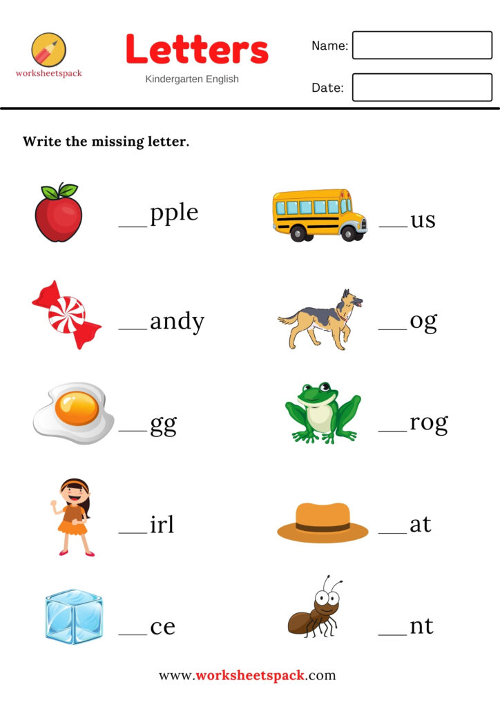 WRITE THE MISSING LETTER - WORDS WITH PICTURES