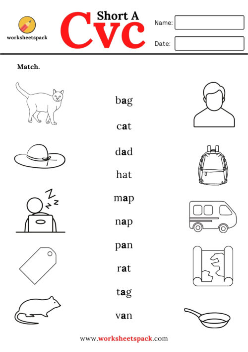 CVC Words Matching Worksheets Pdf Worksheetspack