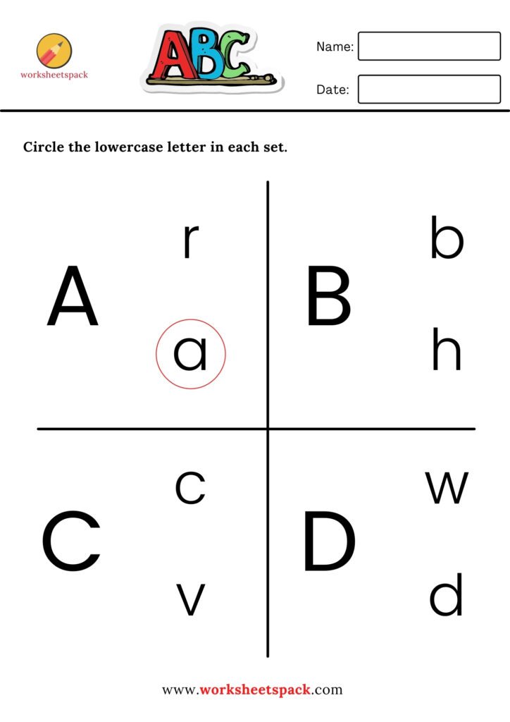 CIRCLE THE LOWERCASE LETTER