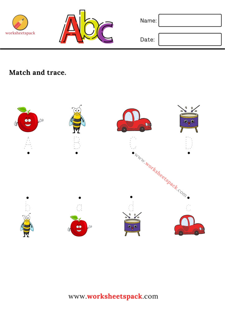 MATCH AND TRACE THE LETTERS WORKSHEETS PDF