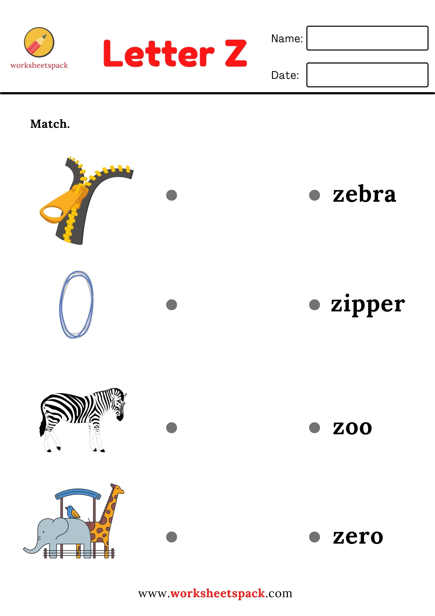 Matching words to pictures worksheets (A to Z) - worksheetspack