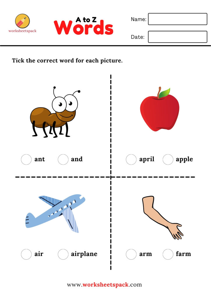 TICK THE CORRECT WORD (A TO Z)