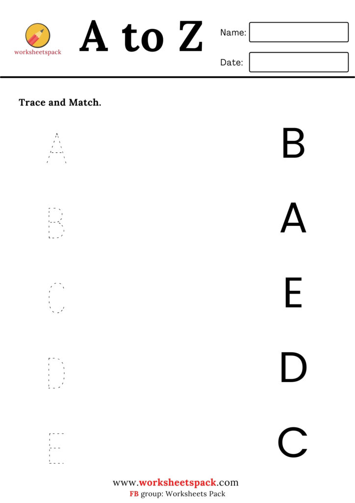 TRACE AND MATCH THE UPPERCASE LETTERS WORKSHEETS