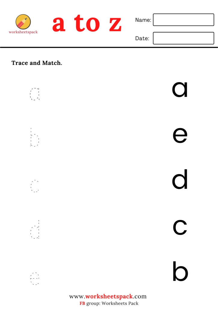 TRACE AND MATCH THE LOWERCASE LETTERS WORKSHEETS PDF