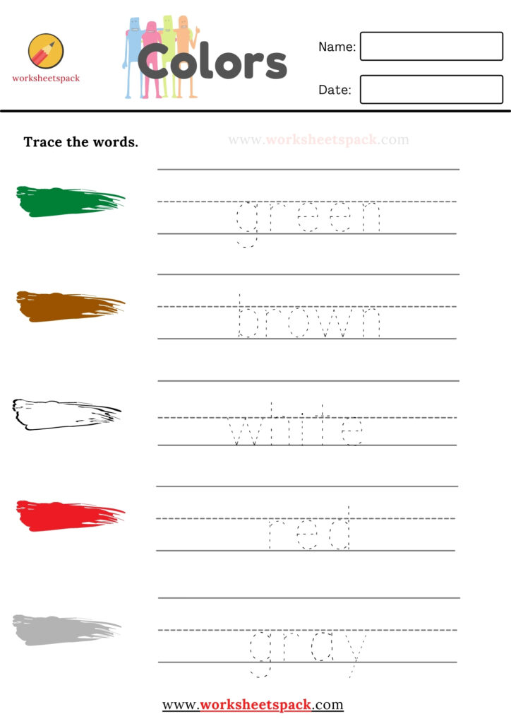 Color words tracing worksheets