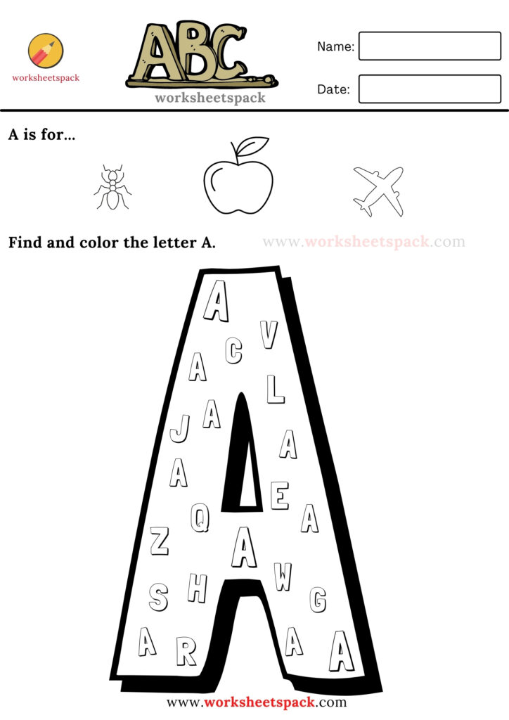 Spot the letters worksheets pack