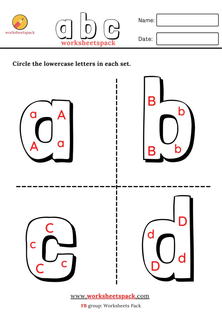Find the lowercase letters a-z worksheets pack