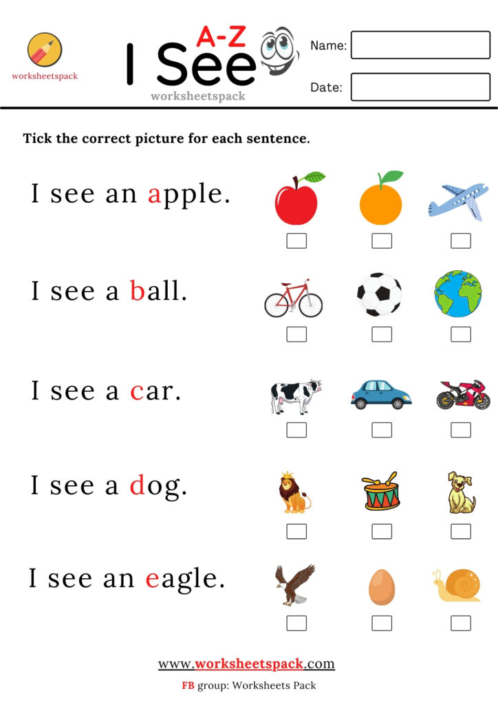 I see sentences worksheets pdf A to Z