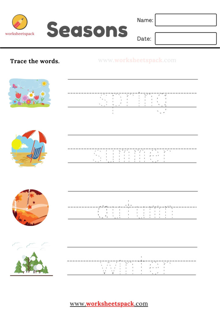 Season words tracing worksheets pdf