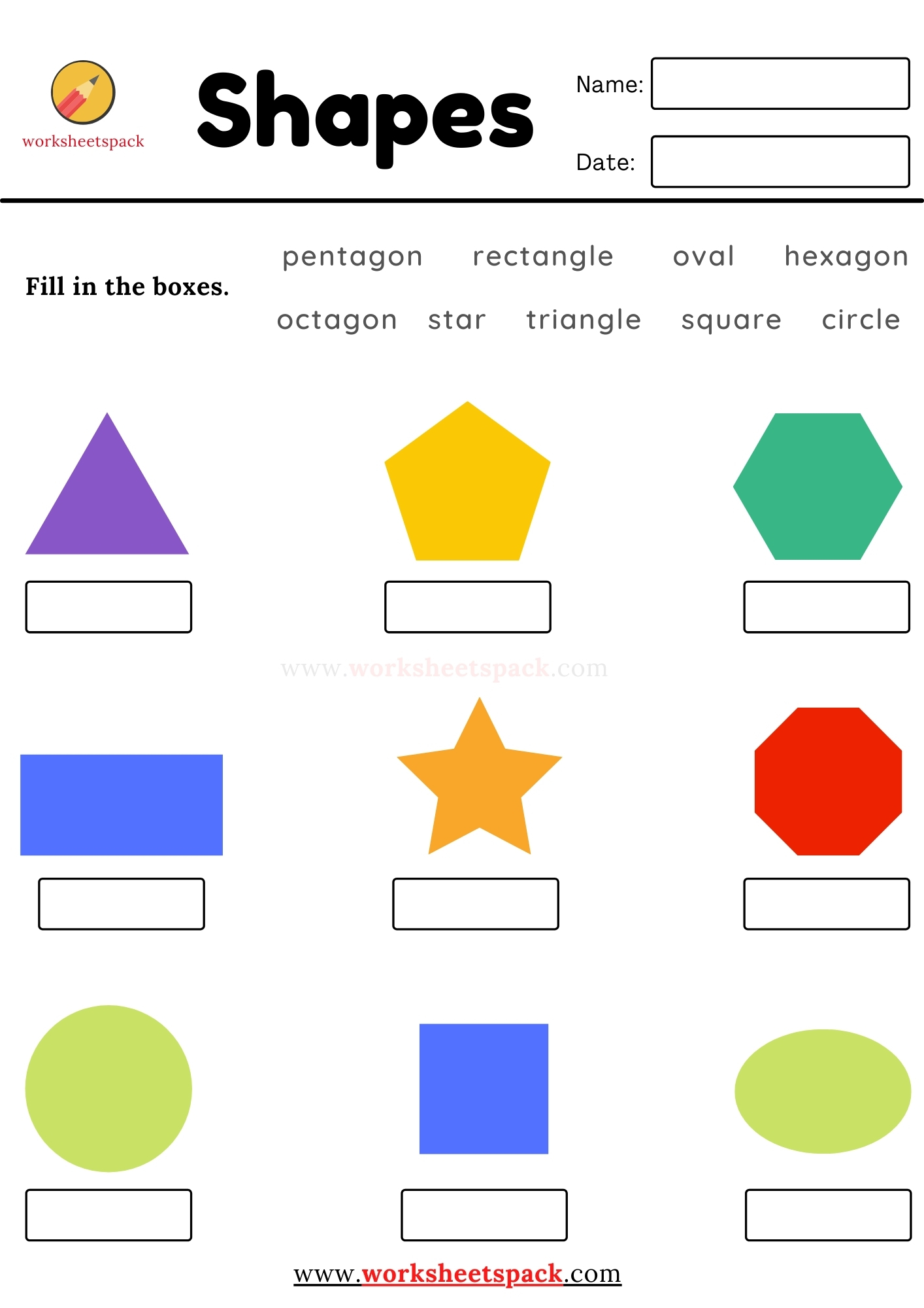 Shapes worksheets pack - worksheetspack