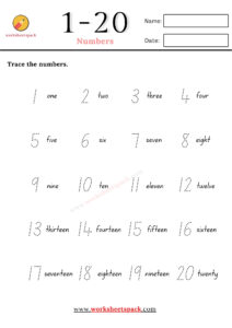 1-20 numbers tracing worksheets pdf