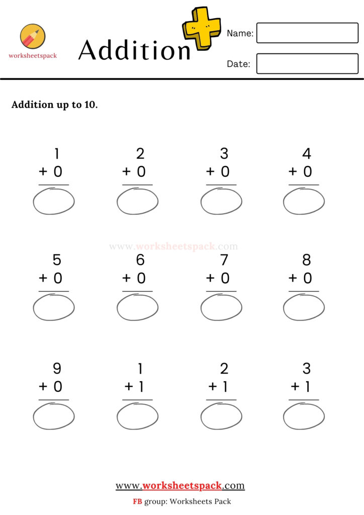 ADDITION UP TO 10 WORKSHEETS