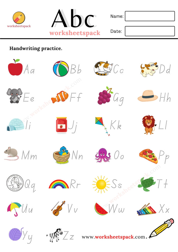 Free Kindergarten Writing Worksheets - Learning to write the alphabet.